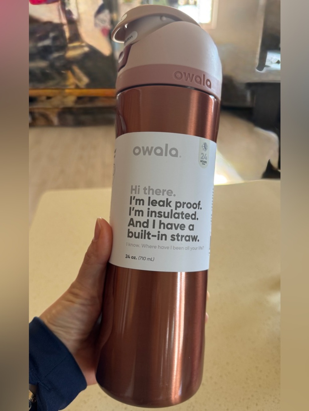 Owala Insulated Metallic Rosewater Bottle with Built-In Straw